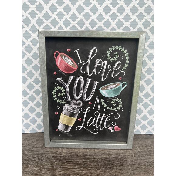 I Love You A Latte Coffee Themed Metal Wall Hanging Pre-Loved - Picture 1 of 3
